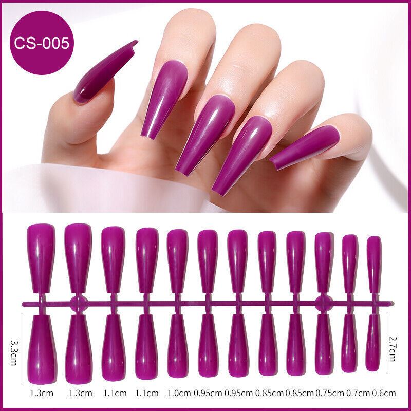 24pcs Long Coffin False Fake Coloured Full Cover Nails Extension Nail Tips - Picture 11 of 18