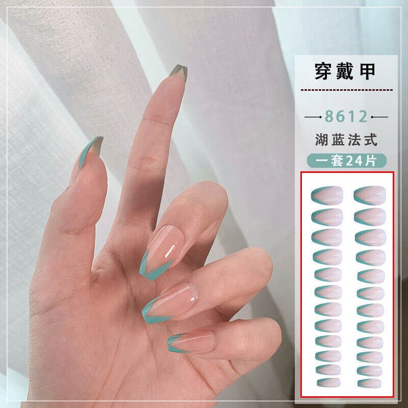 24 Pcs Women Ballerina Fake Nail Press On Long False French Manicure Full Cover - Picture 5 of 16