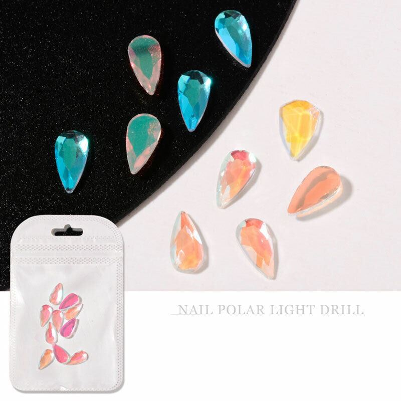 10Pcs Nail Art Glass Diamond Crystal Rhinestones Glitter Gem 3D Flat Back Stones - Picture 10 of 27