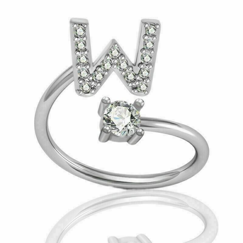 Women Girls Initial Letter Ring Silver Adjustable Alphabet Rings Friendship Gift - Picture 32 of 35