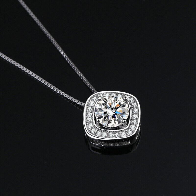 Square Stone Pendant Earrings Silver Plated Zircon Necklace Women Jewelery Set - Picture 6 of 6