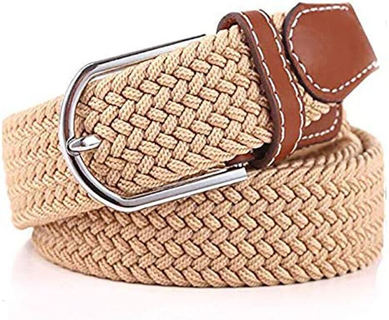 Cinturón Tejido Elástico Hombres Mujeres Vintage Informal Trenzado Acero Hebilla Cintura - Imagen 9 de 11
