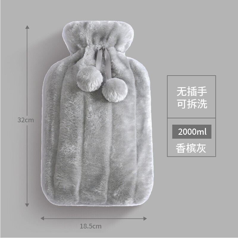 2L Large Natural Rubber Hot Water Bottle With Warm Faux Fur Knitted Fleece Cover - Imagen 11 de 14