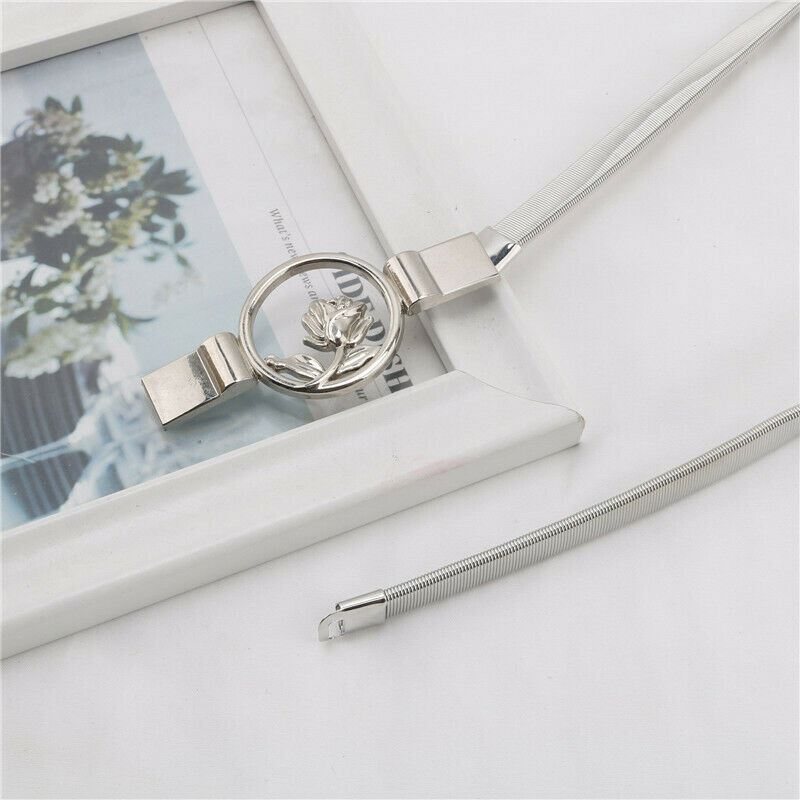 Mujeres Damas Moda Patinadora Hojas Metal Elástico Delgado Cintura Cintura Cintura - Imagen 22 de 42