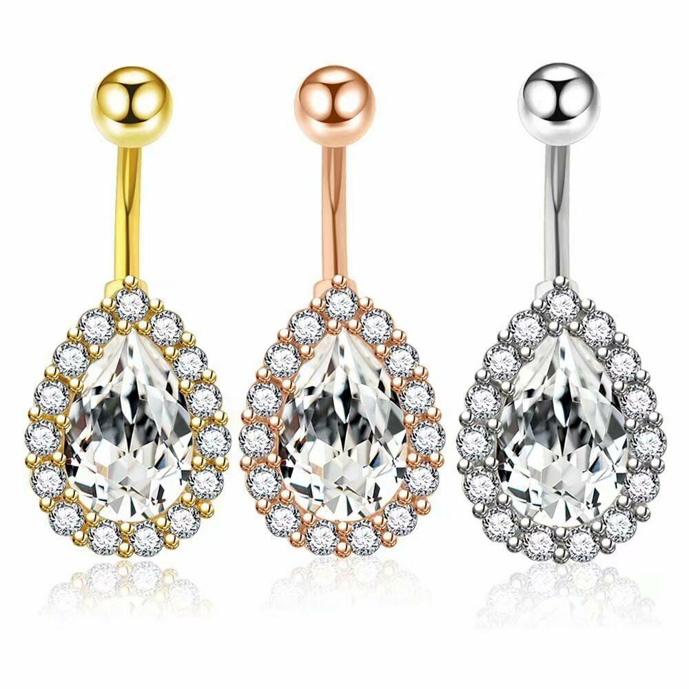 Barre con bottoni pancia donna corpo piercing acciaio inox argento ombelico pendente a goccia - Foto 4 di 17