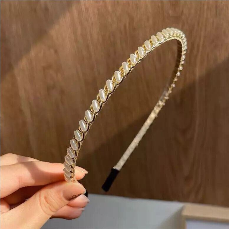 Women Girls Headband Handmade Beaded Pearl Hoops Bride Wedding Hair Accessories - Picture 23 of 25