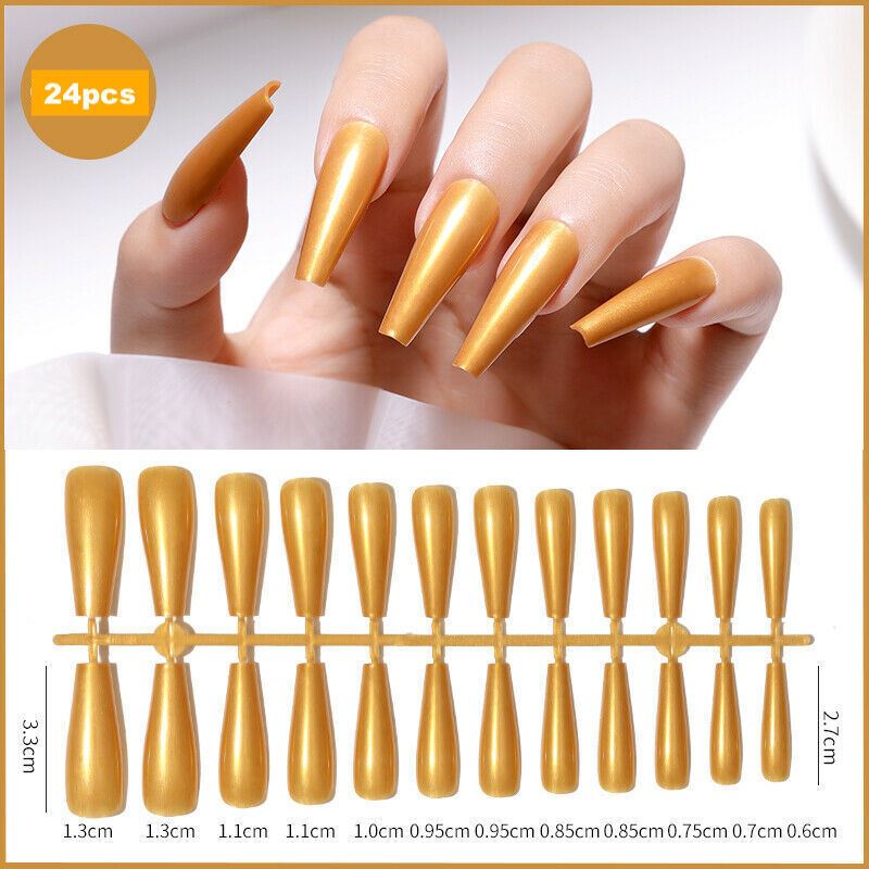 24pcs Long Coffin False Fake Coloured Full Cover Nails Extension Nail Tips - Picture 7 of 18