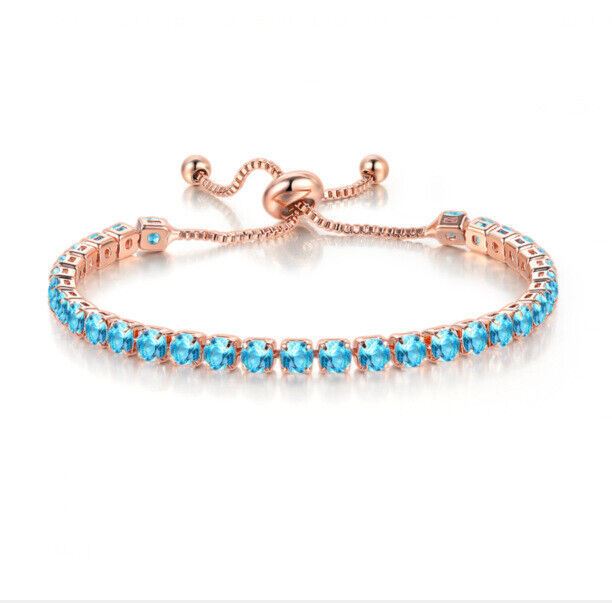 Rose Gold Adjustable Bridesmaid Women Bracelet Rhinestone Cubic Zircon Crystals - Picture 12 of 21