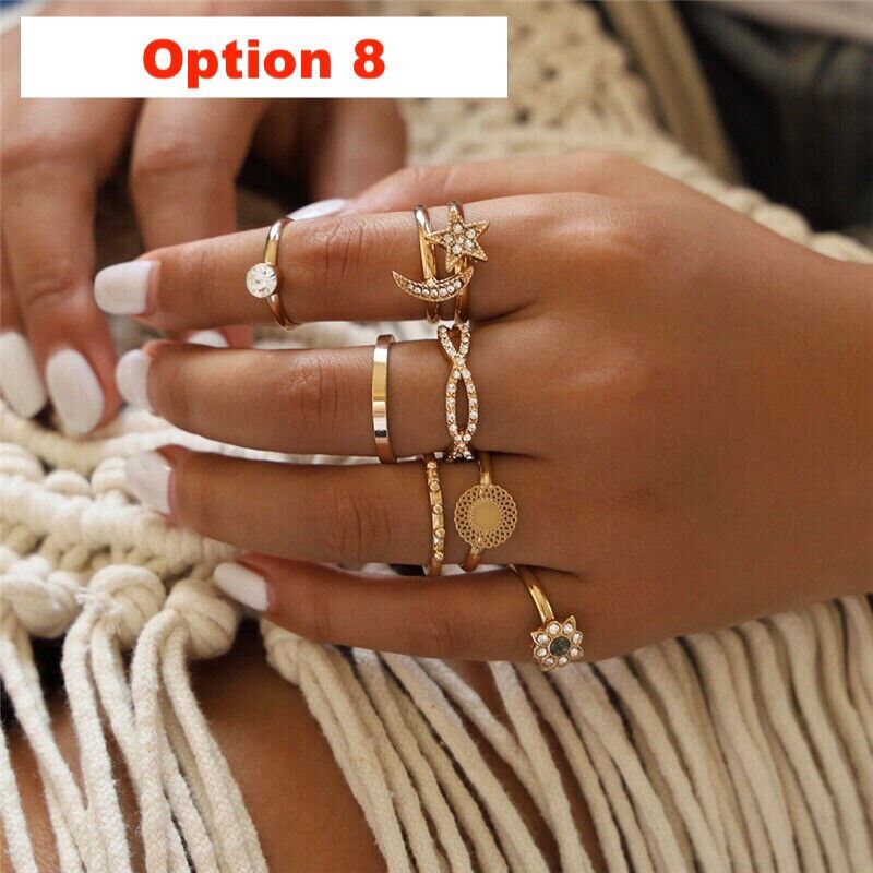 Boho Silver Gold Colour Yin Yang Knuckle Ring Set Women Girl Vintage Toe Thumb - Picture 10 of 11
