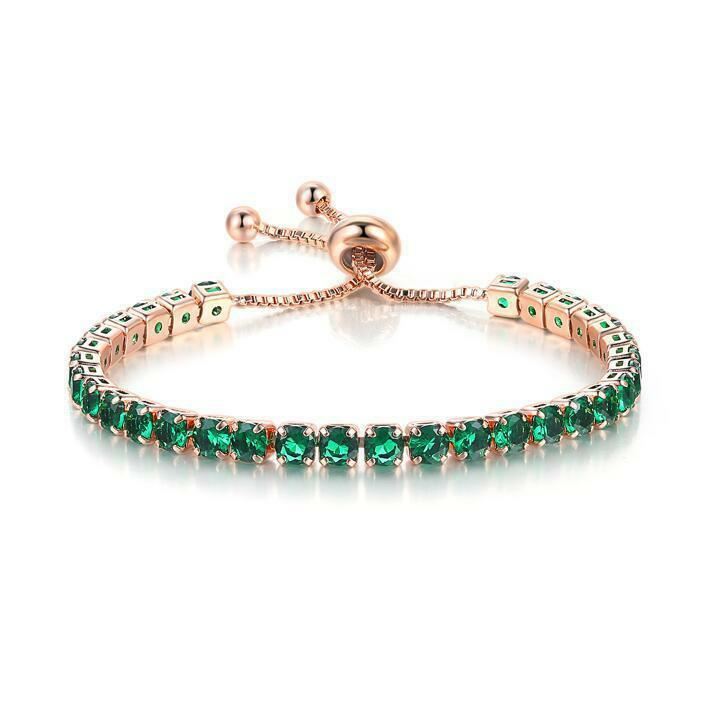 Rose Gold Adjustable Bridesmaid Women Bracelet Rhinestone Cubic Zircon Crystals - Picture 15 of 21