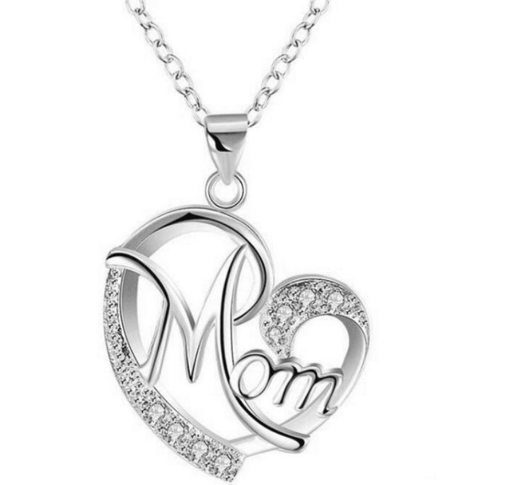Women Silver Pendant Chain Necklaces Love Heart Mom Zircon Mum Mother's Day Gift - Picture 10 of 14