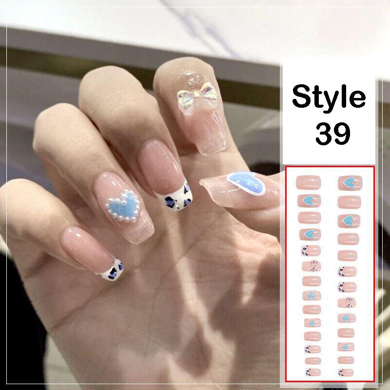 24 Pcs Press On Fake Acrylic Nails Women Girl Manicure 3D Bow Nail Art Glue Gift - Picture 15 of 17