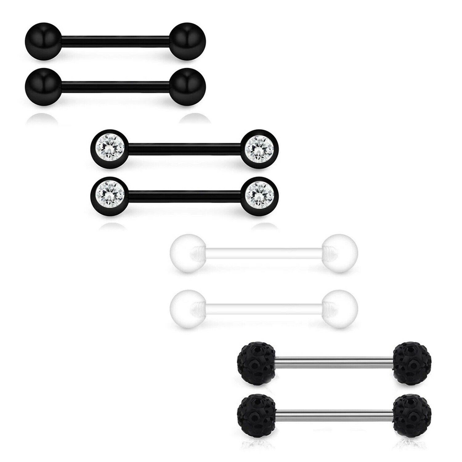 8Pcs Tongue Bar Surgical Steel Barbell Eyebrow Tragus Ear Nipple Piercing Gem - Picture 2 of 5