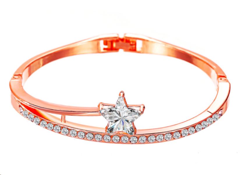 Women Crystal Star Diamante Bracelet Silver Rose Gold Zircon Bangle Bridal Gift - Picture 7 of 9