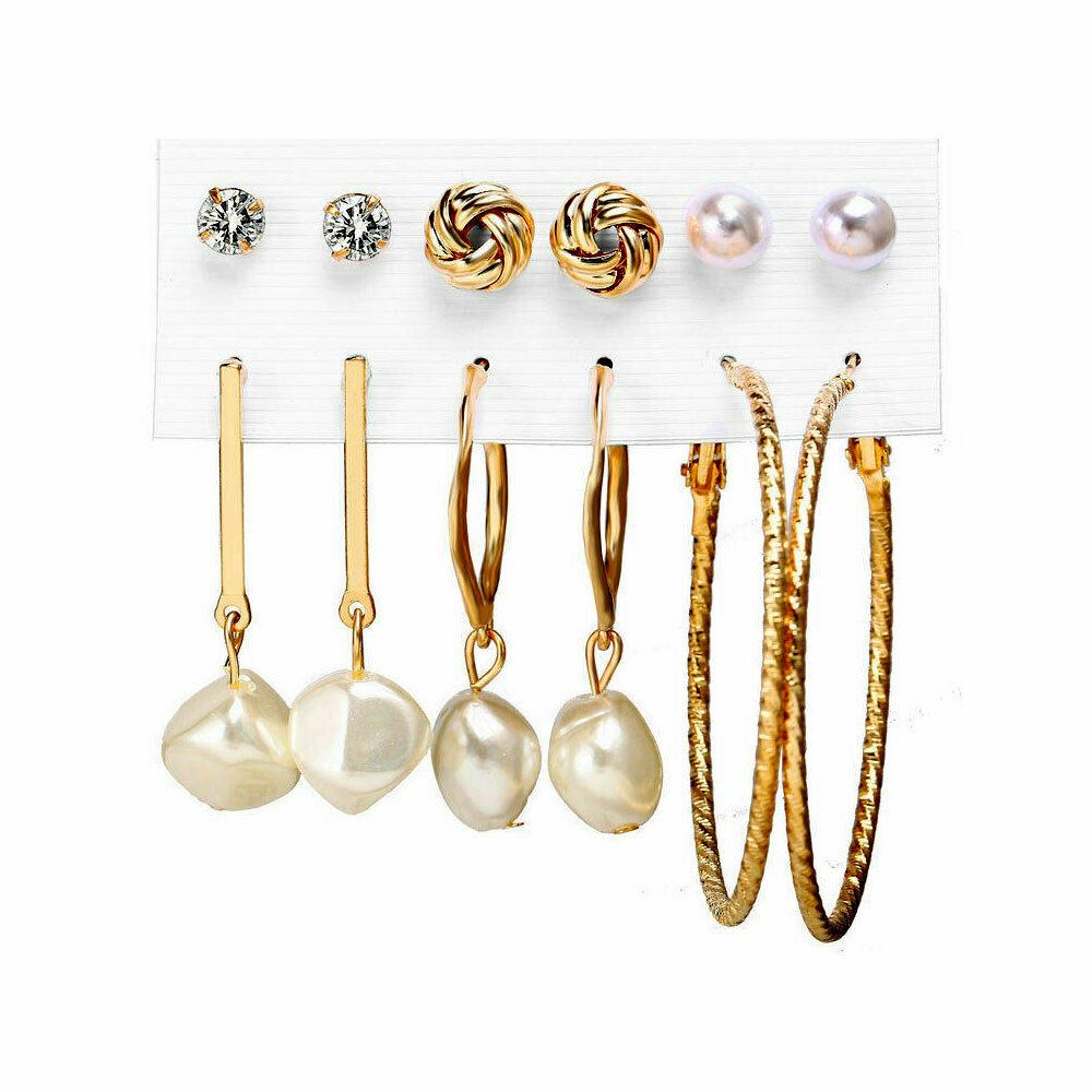 Juego de 6 pares de pendientes de borla bohemia aro perla colgante gota para mujer - Imagen 5 de 11