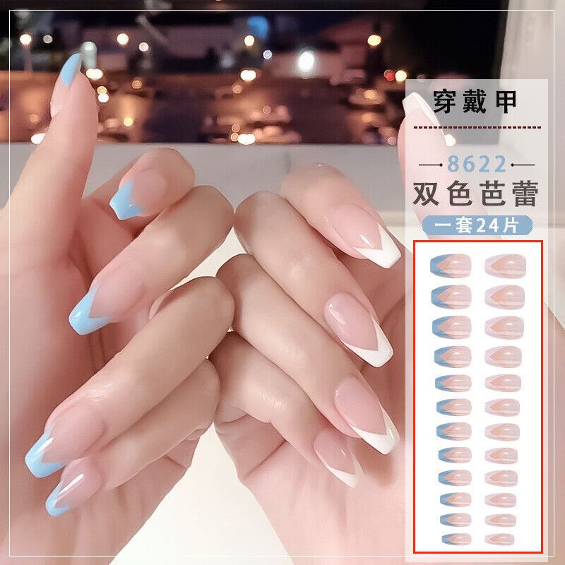 24 Pcs Women Ballerina Fake Nail Press On Long False French Manicure Full Cover - Picture 7 of 16