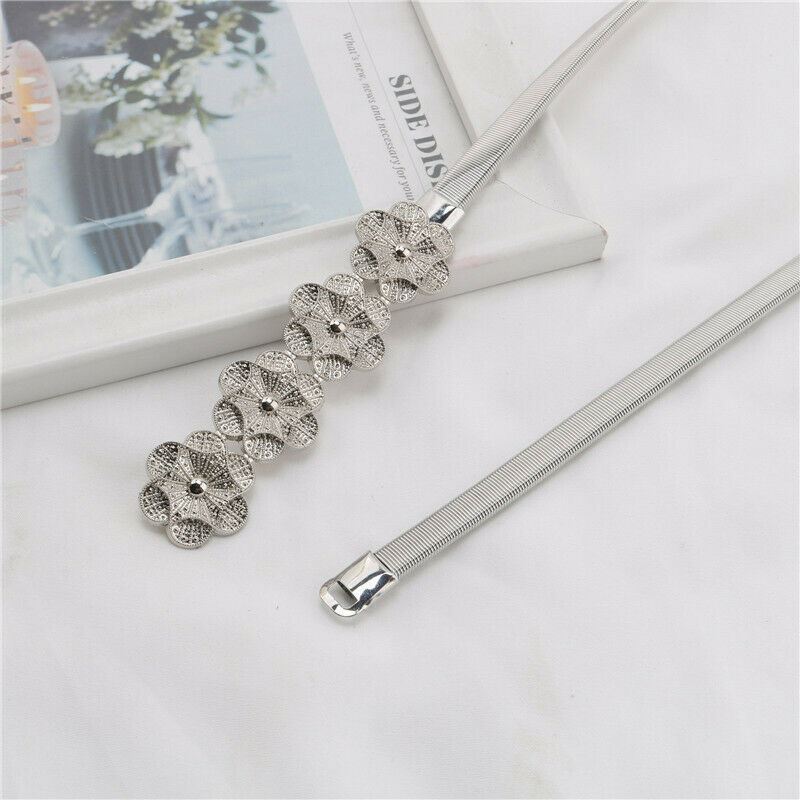 Mujeres Damas Moda Patinadora Hojas Metal Elástico Delgado Cintura Cintura Cintura - Imagen 19 de 42