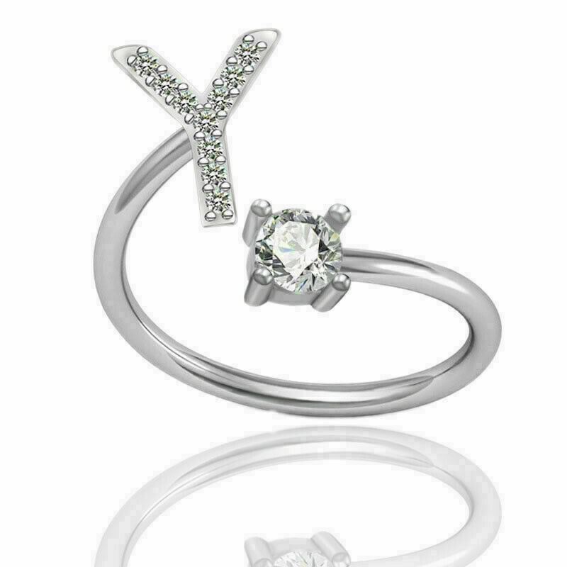 Women Girls Initial Letter Ring Silver Adjustable Alphabet Rings Friendship Gift - Picture 34 of 35