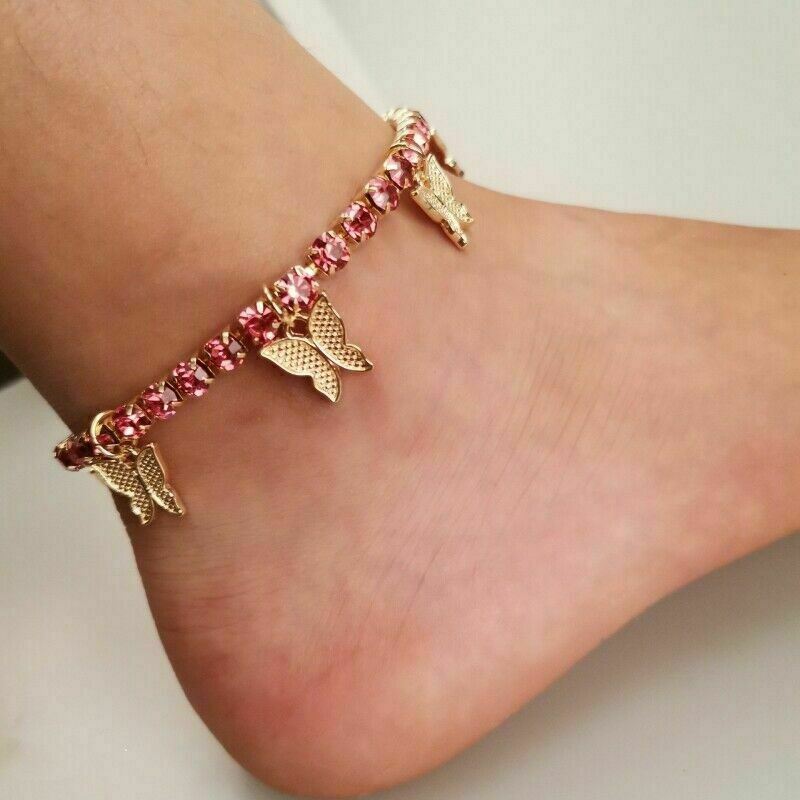 Moda Mariposa Pulsera Tobillo Cadena de Circón Playa Mujeres Cristal Joyería - Imagen 5 de 6