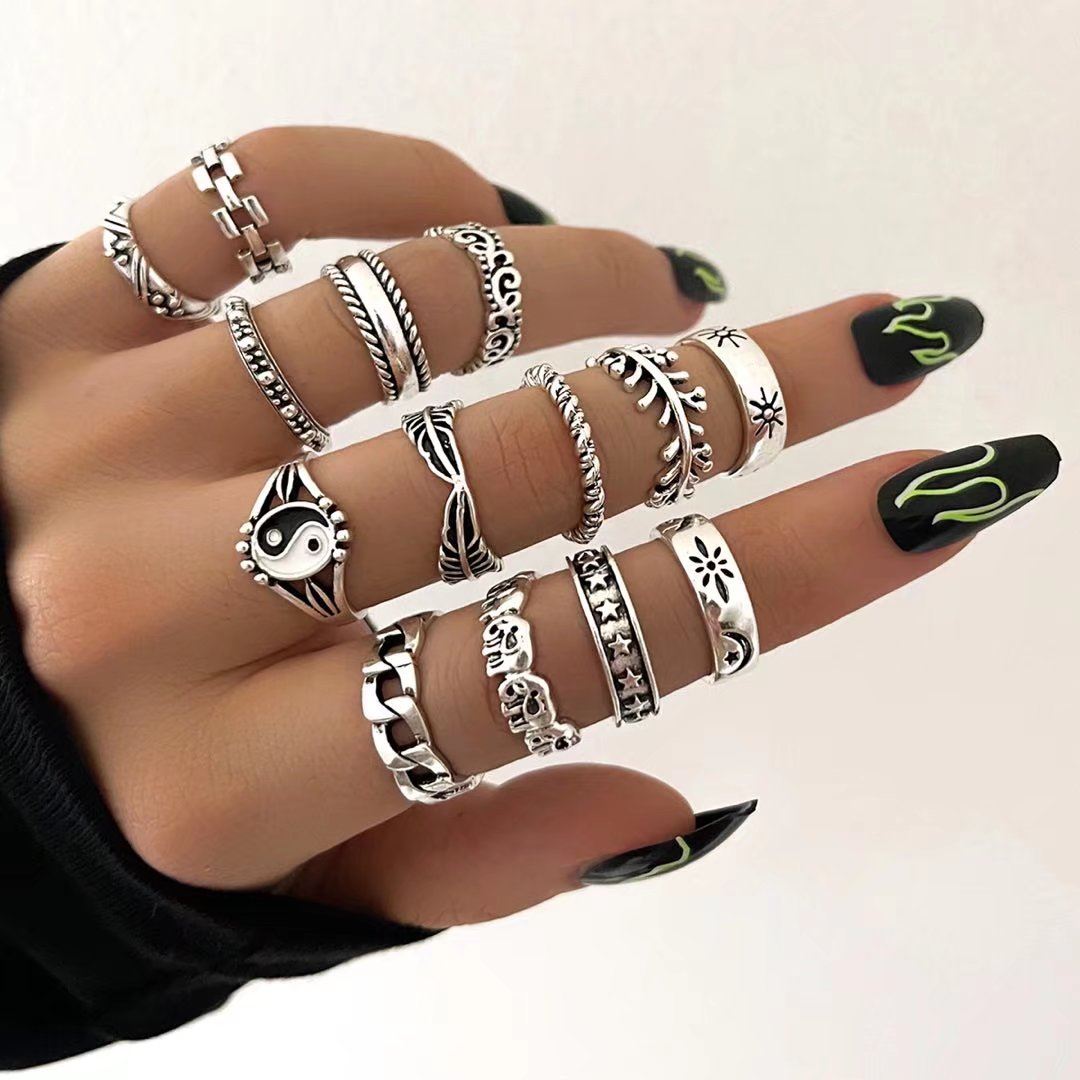 13Pcs Gold 14Pcs Silver Boho Colour Yin Yang Knuckle Retro Ring Set Women Girls - Picture 5 of 5