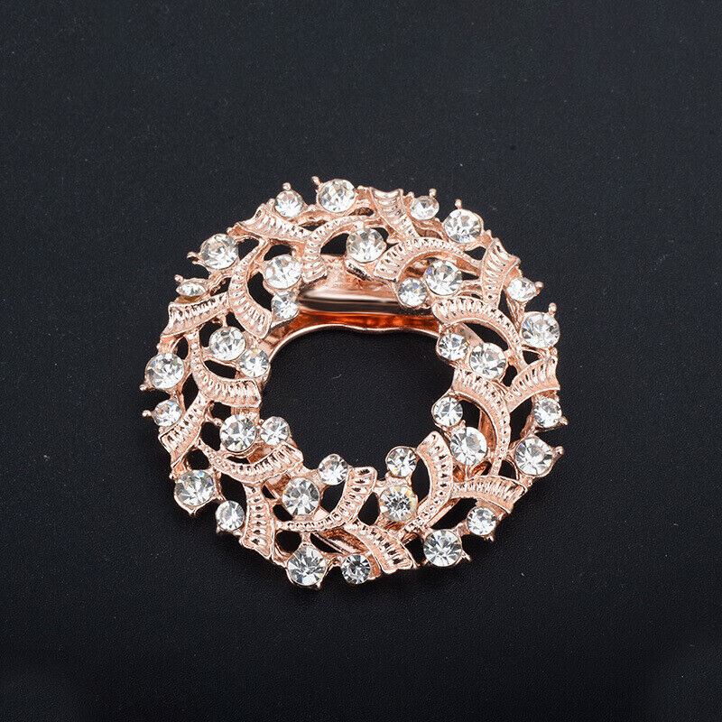 Women Round Circle Silk Scarf Ring Pin Brooch Buckle Rhinestone T-Shirt Clip - Picture 31 of 36