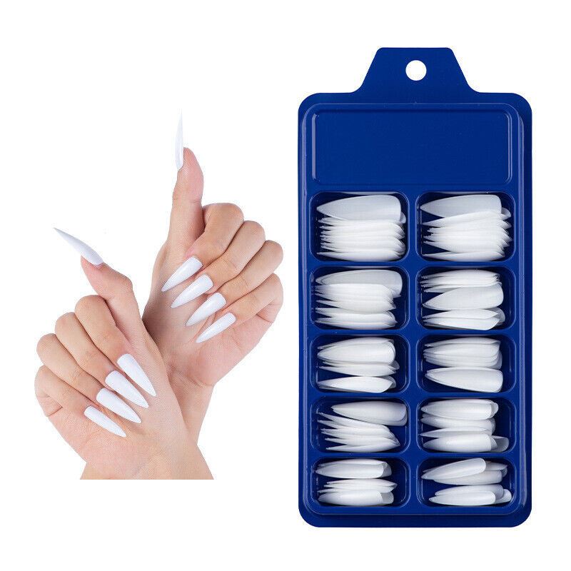 100 Pcs False Nail Tips Matte Full Cover Long Stiletto Fake Nails Art Manicure - Picture 34 of 35
