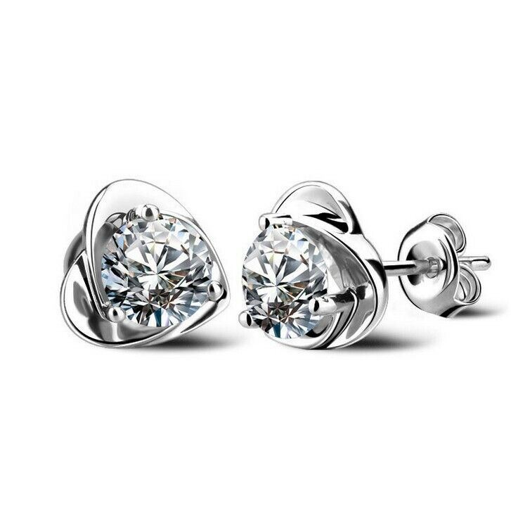 Women/Girls Silver Plated Stud Earrings Heart Crystal Wedding Stud Earrings UK - Picture 14 of 19