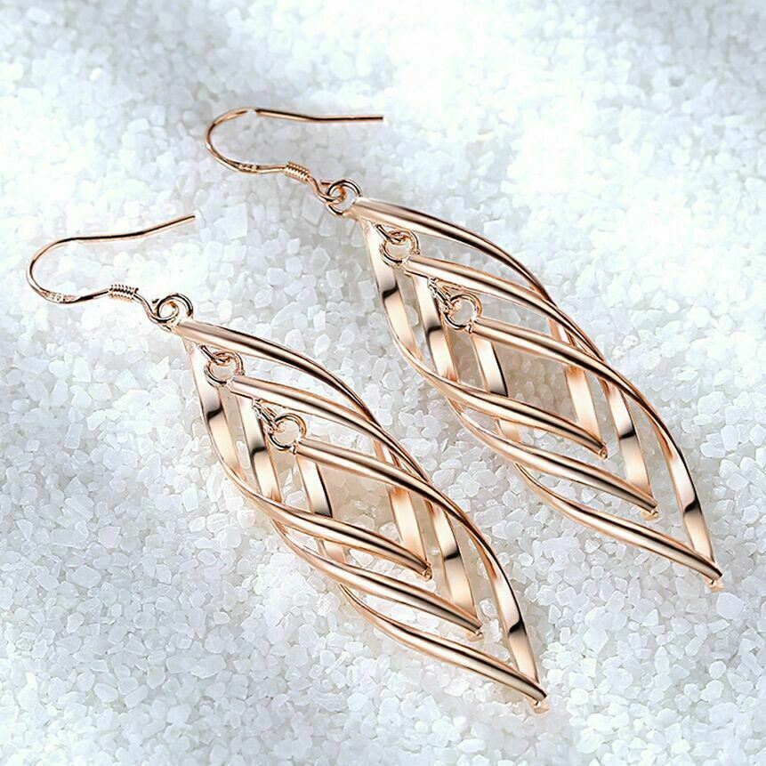 Silver Plated Gold Long Triple Leaf Drop Dangle Hook Earrings Women Jewellery - Picture 8 of 9