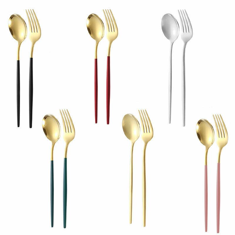 Spoon Fork Set Gold Silver Stainless Steel Cutlery Tableware Dining Kitchen Gift