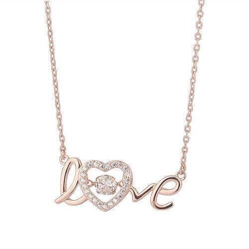 New Rose Gold Silver Crystal Love Pendant Chain Necklace Gift Womens Jewellery - Picture 4 of 5