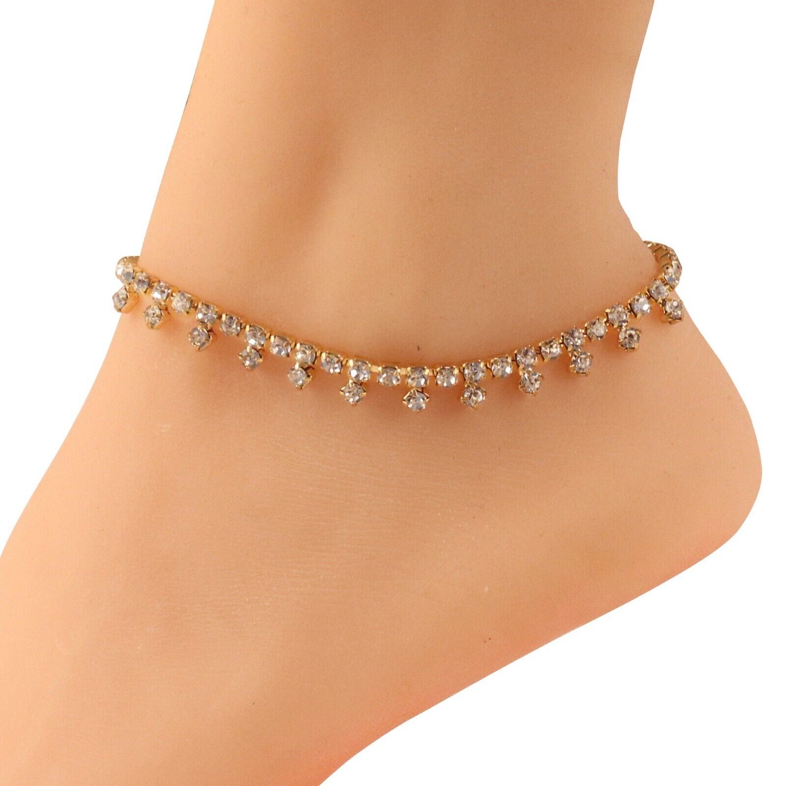Adjustable Women Crystal Anklet Silver Gold Bracelet Beach Boho Foot Chain Gift - Picture 2 of 7