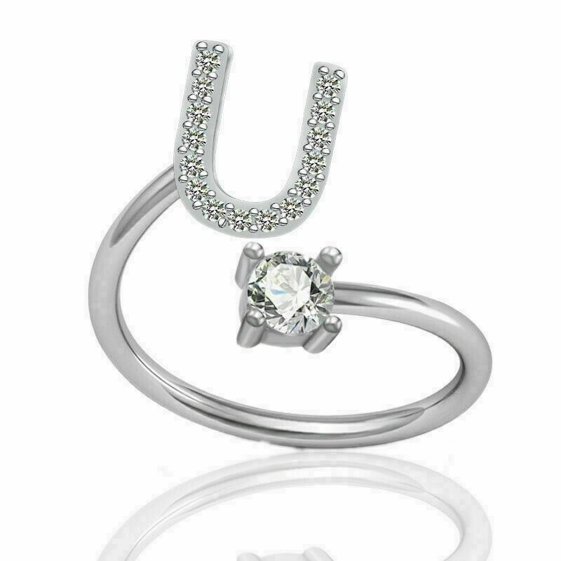 Women Girls Initial Letter Ring Silver Adjustable Alphabet Rings Friendship Gift - Picture 30 of 35