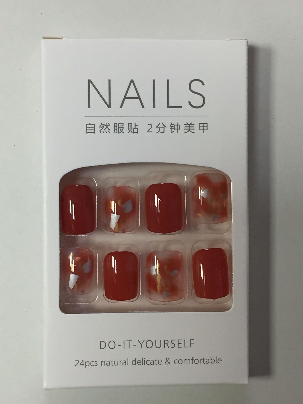 24 PCS Acrylic Full Cover Fake False Nails Women Short Round Press On With Glue - Picture 16 of 16