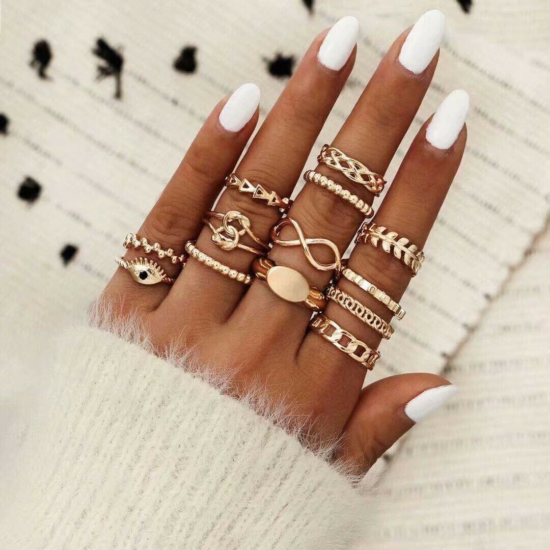 13Pcs Gold 14Pcs Silver Boho Colour Yin Yang Knuckle Retro Ring Set Women Girls - Picture 4 of 5