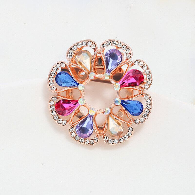 Women Round Circle Silk Scarf Ring Pin Brooch Buckle Rhinestone T-Shirt Clip - Picture 20 of 36