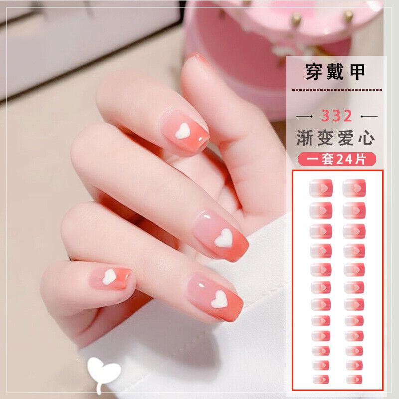 24 PCS Acrylic Full Cover Fake False Nails Women Short Round Press On With Glue - Picture 12 of 16