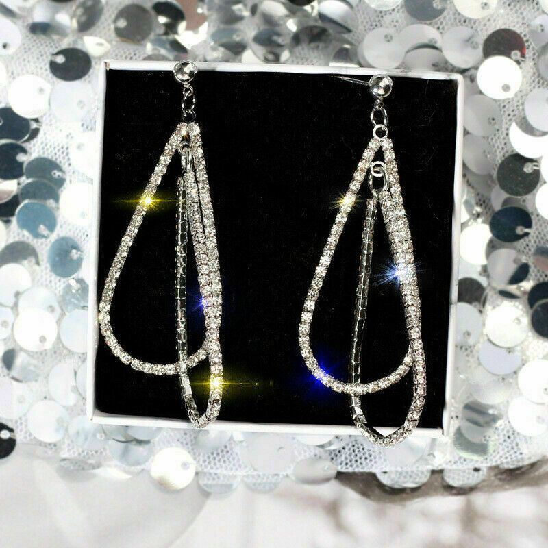 Silver Gold Hoop Ladies Zircon Earrings Women Girls Jewellery Christmas Gift - Picture 11 of 11
