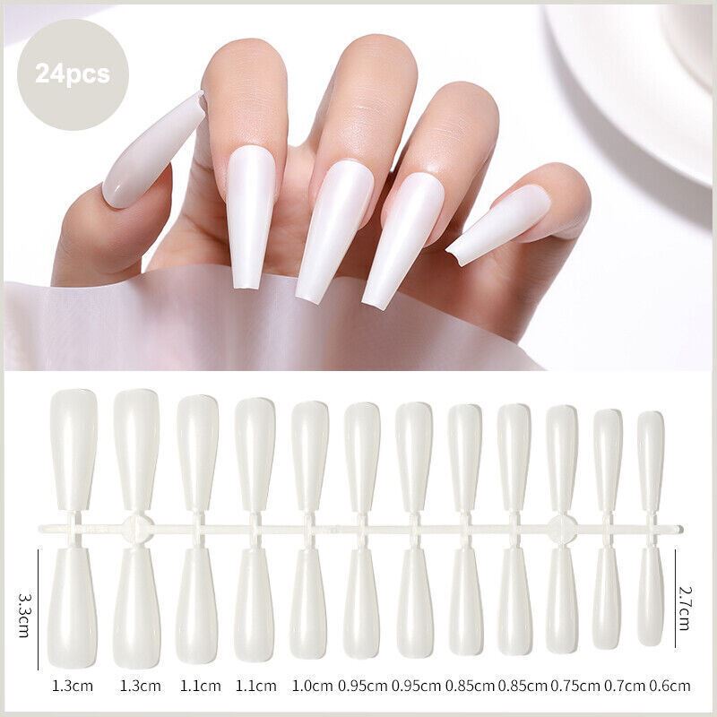 24pcs Long Coffin False Fake Coloured Full Cover Nails Extension Nail Tips - Picture 17 of 18