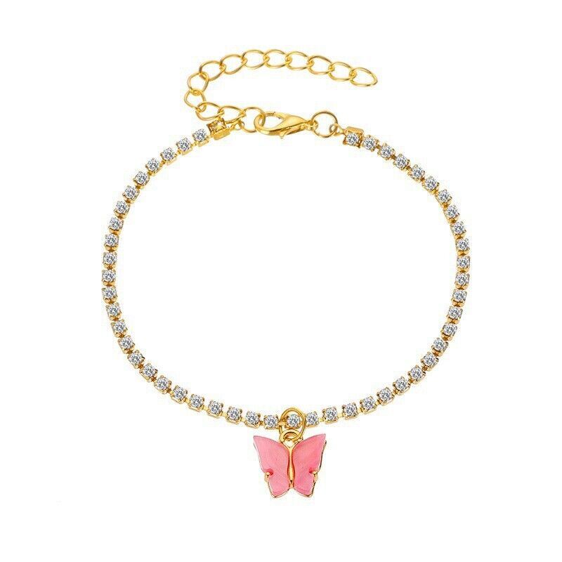 Mujeres Niñas Boho Circón Mariposa Tobillo Oro Cristal Cadena Tobillo Pulsera Playa - Imagen 5 de 8