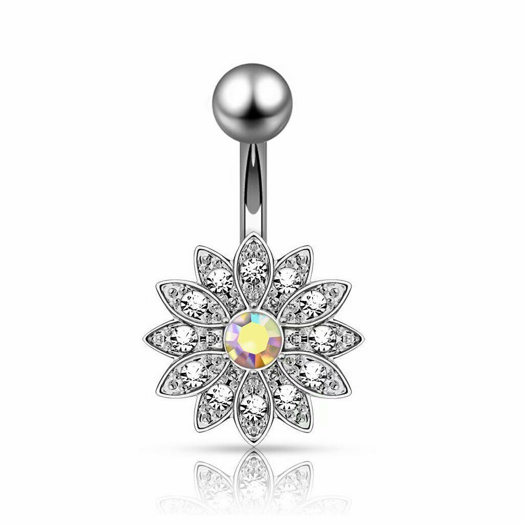 Crystal Navel Bar Belly Button Ring Zircon Drop Dangle Body Piercing Jewellery 