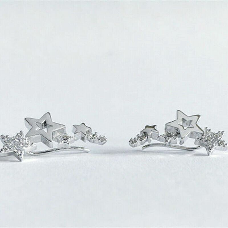 Women Jewellery Silver Gold Rose Gold Stud Earrings Cute Cubic Zirconia Stars UK - Picture 6 of 7
