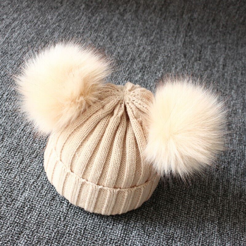Baby Double Pom Pom Hat 2 Bobble Beanie Knitted Winter Warm Boy Girl Newborn-24M - Picture 17 of 27