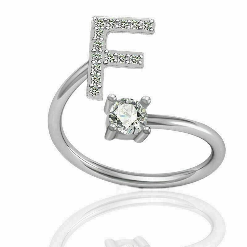 Women Girls Initial Letter Ring Silver Adjustable Alphabet Rings Friendship Gift - Picture 15 of 35