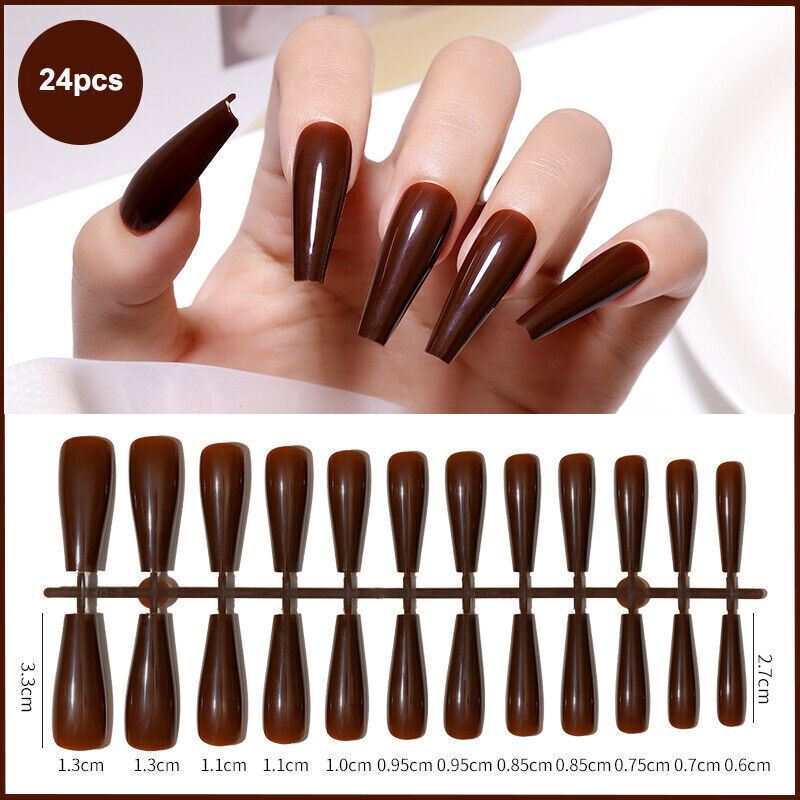 24pcs Long Coffin False Fake Coloured Full Cover Nails Extension Nail Tips - Picture 5 of 18