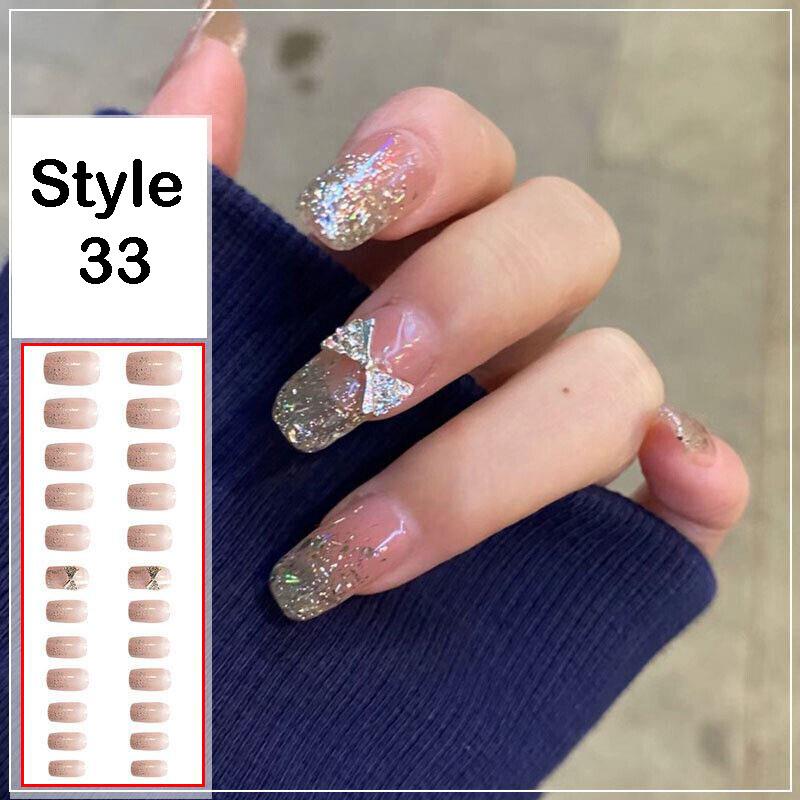 24 Pcs Press On Fake Acrylic Nails Women Girl Manicure 3D Bow Nail Art Glue Gift - Picture 9 of 17