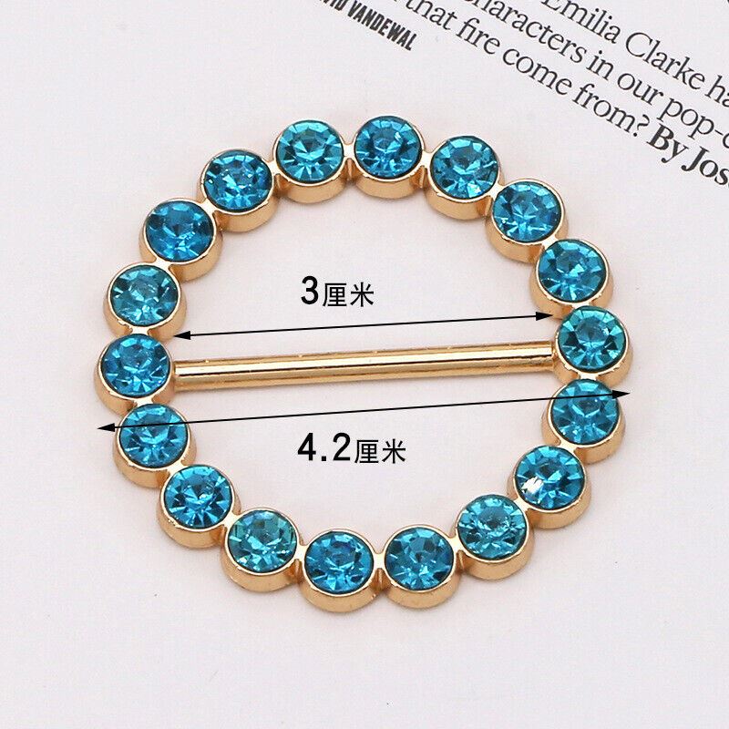 Women Girls T-Shirt Clip Round Circle Silk Scarf Ring Pin Buckle Rhinestone Gift - Picture 8 of 9