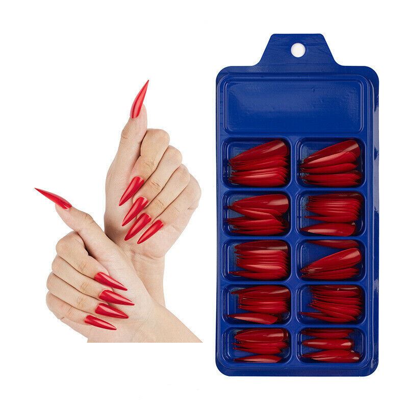 100 Pcs False Nail Tips Matte Full Cover Long Stiletto Fake Nails Art Manicure - Picture 30 of 35