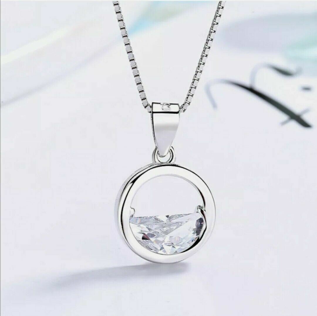 Silver Plated Circle Lake Pendant Silver Chain Necklace Women Girls Jewellery UK - Bild 7 von 7