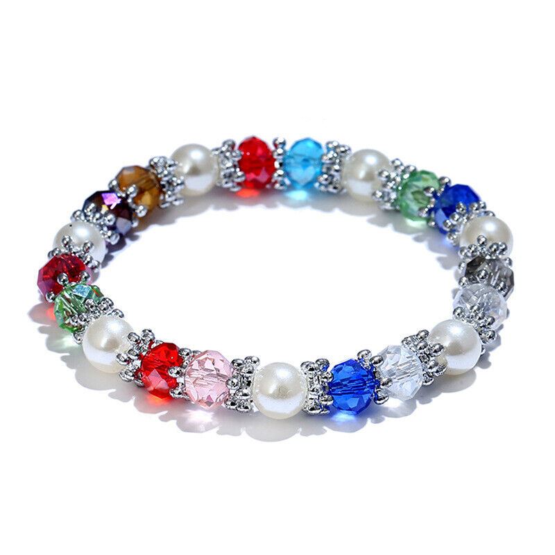 Damen Mädchen dehnbares elastisches Band Armband Kristall Perle Perlenarmreif Schmuck - Bild 6 von 6