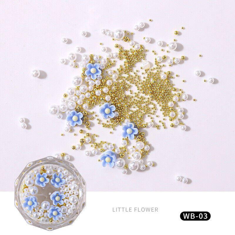 Nail Art Gold Beads Flowers Pearls Crafts Gems Stones 3D Nail Decoration - Picture 3 of 8